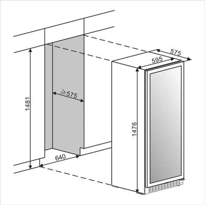 mQuvée Velvet 100 Glass - 600mm - Single Zone - Shallow Depth Tall Wine Cabinet