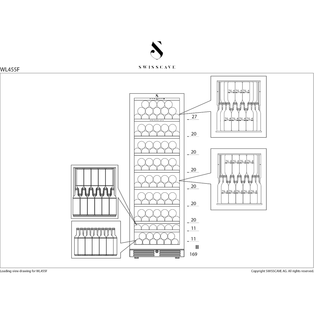 SWISSCAVE - Classic Edition 169 Bottle Single Zone Wine Cooler WL455F