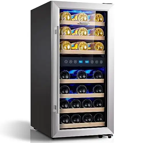 Phiestina Wine Cooler Refrigerator, 16 inch Wine Refrigerator, 33 Bottles Dual Zone Wine Fridge