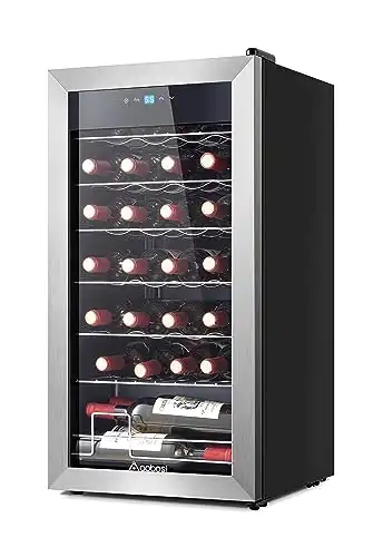 AAOBOSI 17 Inch Compressor Wine Cooler, 28 Bottle Wine Refrigerator with Memory Function, Freestanding/Built-in Wine Cooler