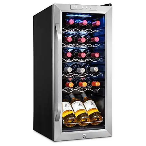 Ivation 18 Bottle Compressor Wine Cooler Refrigerator w/Lock, 41f-64f Digital Temperature Control Fridge Stainless Steel